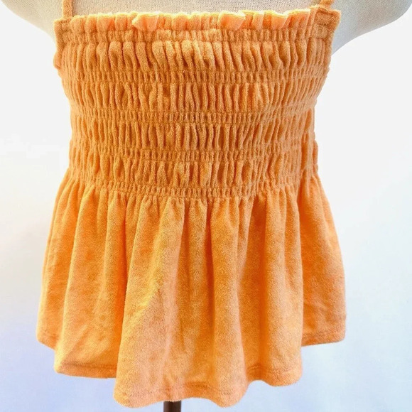 NWT SO Juniors Pullover Terry Cloth Smocked Peplum Orange Shirred Tank Sz Large - Picture 7 of 11